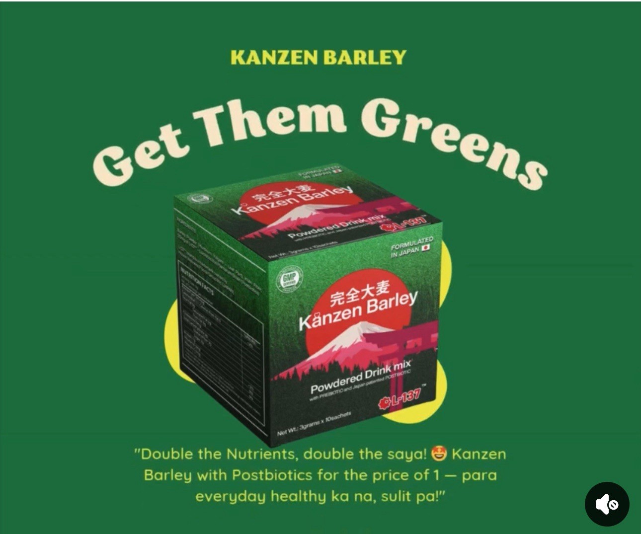 Kanzen Barley Powdered drink Mix With prebiotic Japan Patented POSTBIOTIC
