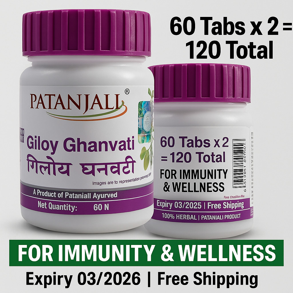 2x Patanjali Giloy Tablets 60 Tabs Each | Immunity Support | Exp 05/2027 | Herba
