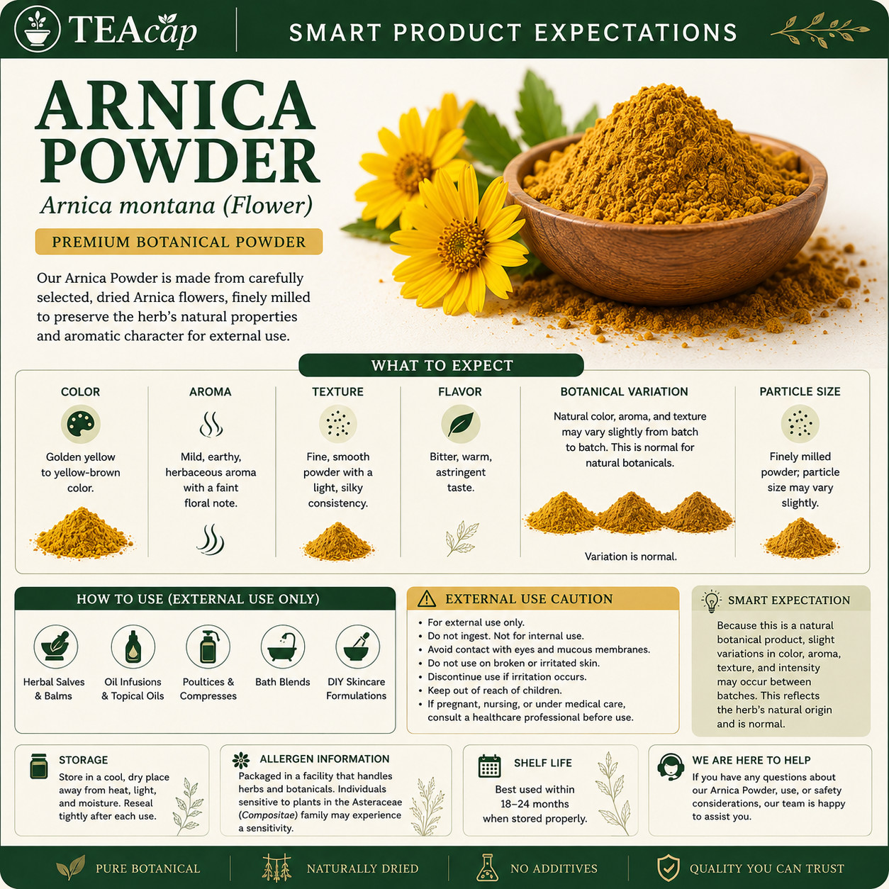 Arnica Flower |Whole or Powder | Natural Muscle & Joint Support | 1/4/8 oz Sizes
