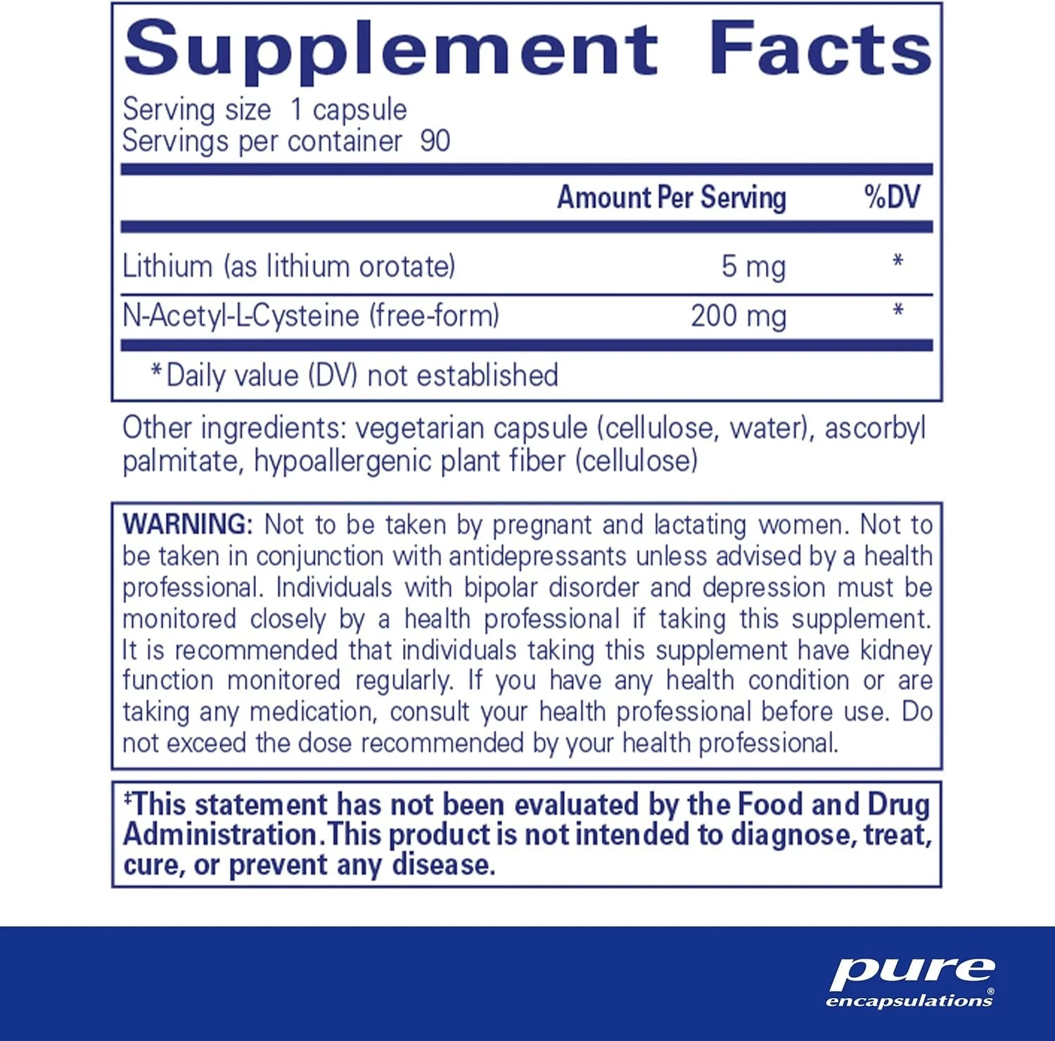 Pure Encapsulations Lithium Orotate 5 mg Brain Support Supplement with N-Ace.