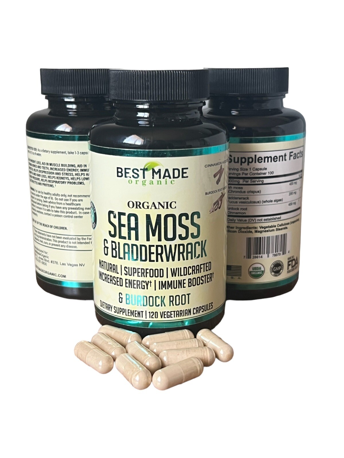 Dr Sebi Sea Moss Pills with Bladderwrack, Burdock root and cinnamon capsules 120