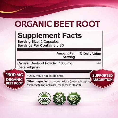 Beravia Organic Beet Root Capsules, Purely Organic, Non-GMO 60-Counts