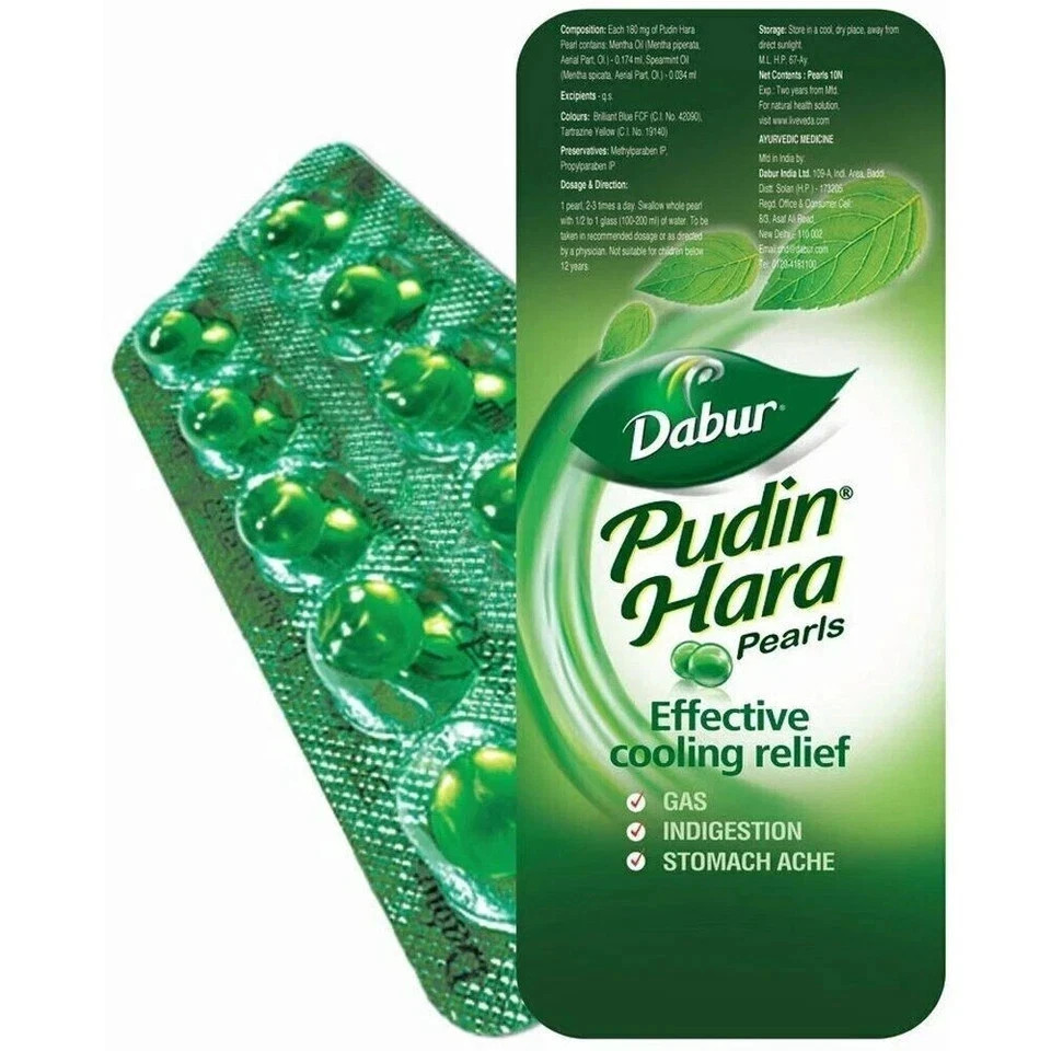 Dabur Pudin Hara Active Pearls 50 Caps Gas Indigestion Relief 12/26