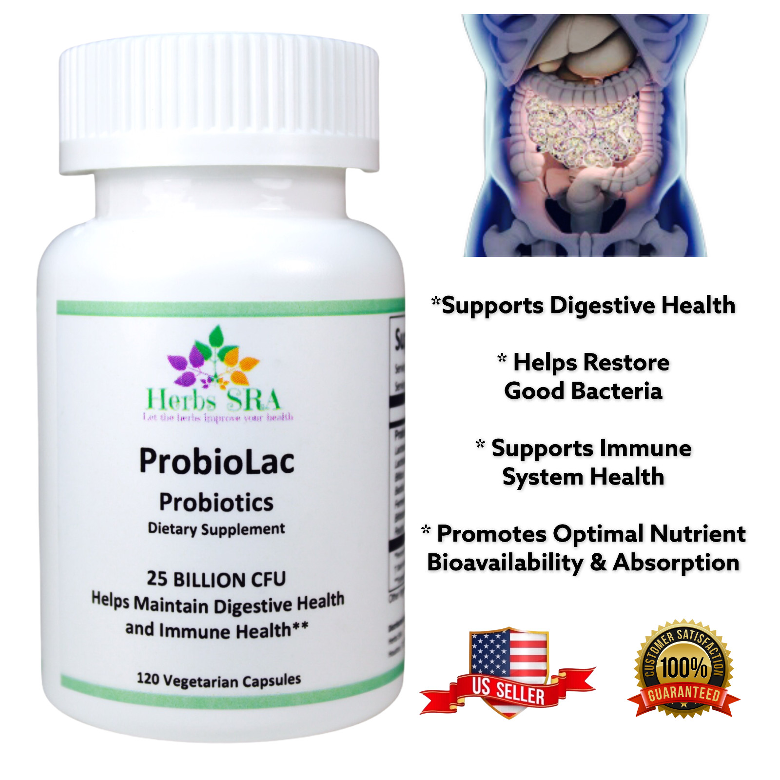 LACTOBACILLUS GASSERI, LACTOBACILLUS REUTERI, 120 Capsules, Intestinal Health.