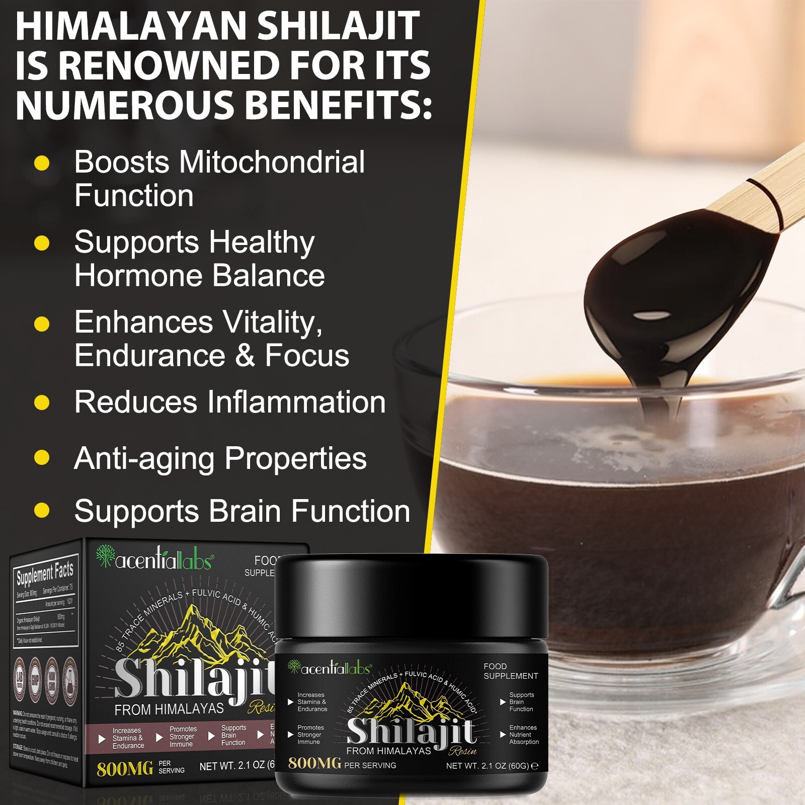 Pure Himalayan Shilajit Soft Resin Fulvic Acid Rich Organic Mineral Extract
