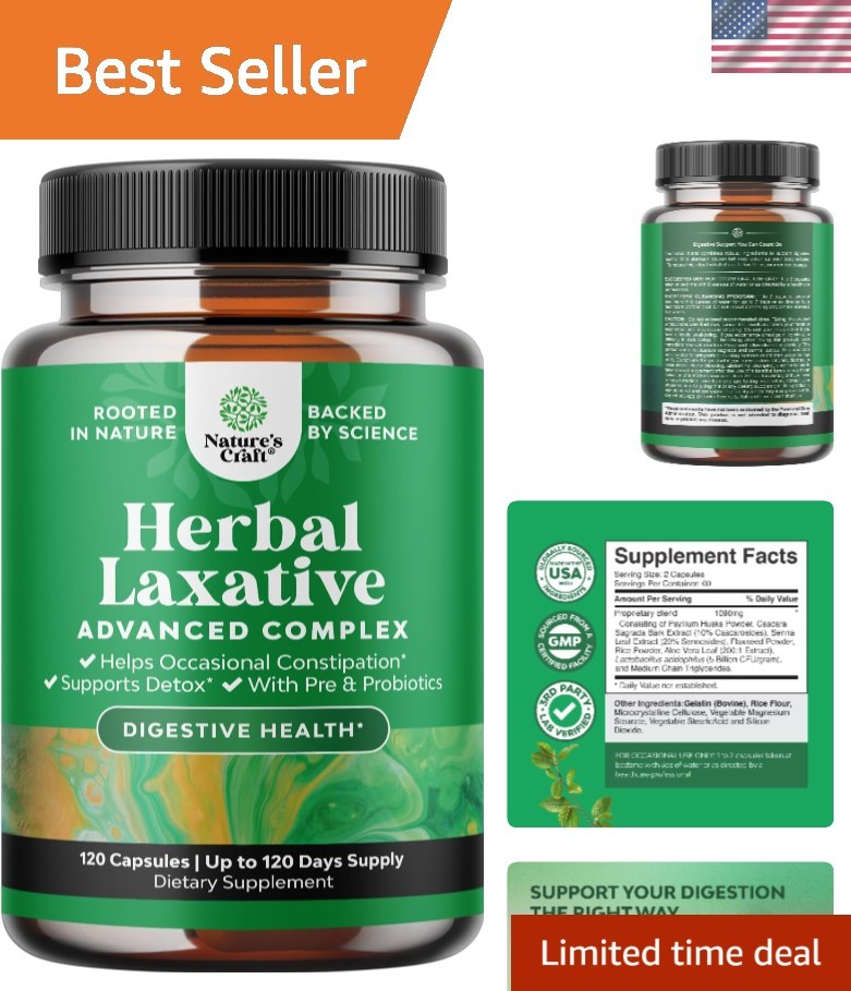 120 Count Gentle Herbal Laxative with Senna & Probiotics for Digestive Health