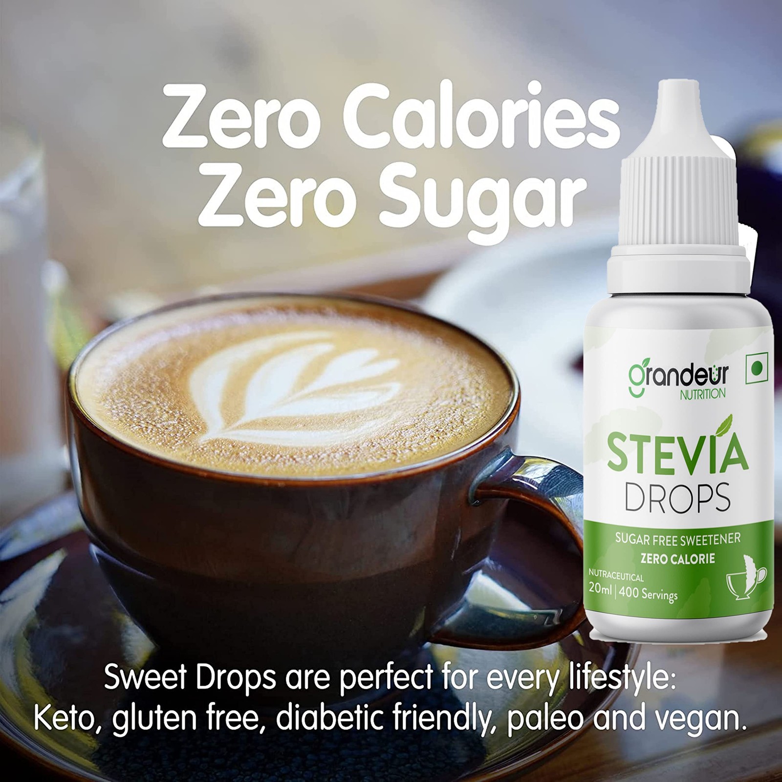 Grandeur Stevia Drops | Sugar-Free, Keto-Friendly Sweetener | 40ml | 2 Pack