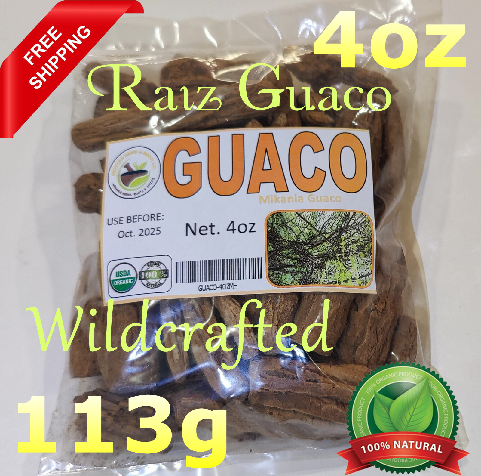 Guaco,Palo Guaco, Raiz de guaco, mikania guaco, Huaco, bejuco guaco 4oz/113g