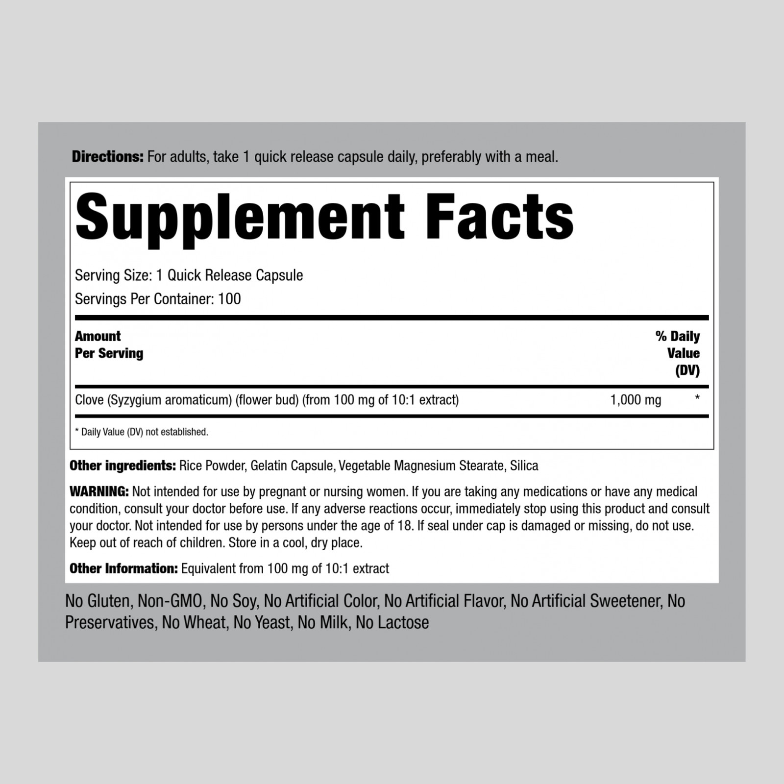 Cloves Capsules | 1000mg | 100 Capsules | Non-GMO Supplement | by Piping Rock