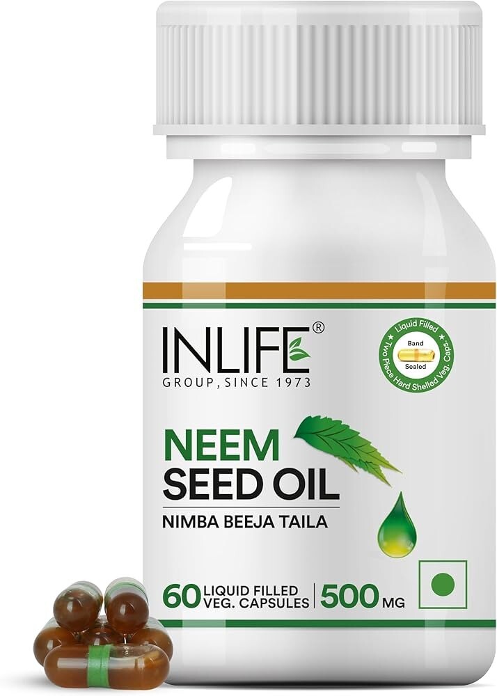INLIFE Neem Seed Oil Supplement, 500mg (60 Vegetarian Capsules)