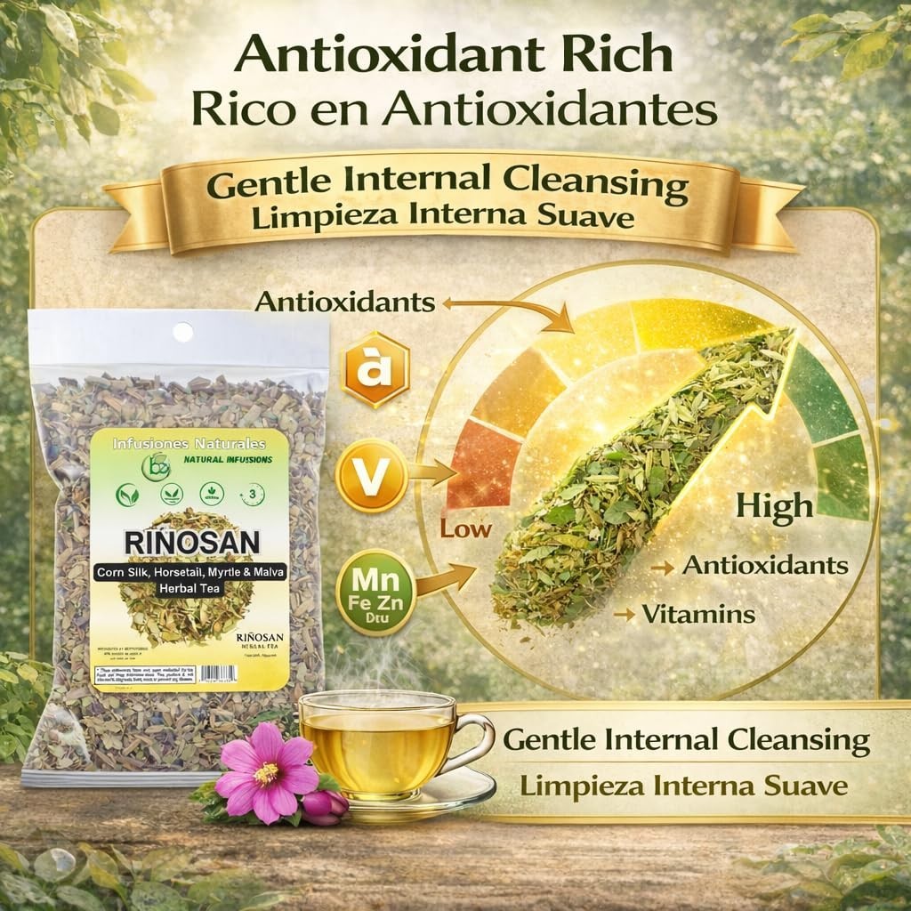 Riñosan Herbal Tea – 4 oz (113g) – Corn Silk, Horsetail, Myrtle & Malva – Caffei