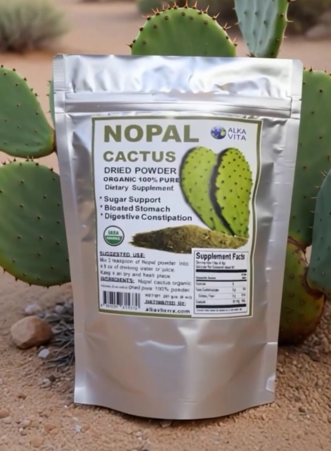 Nopal Cactus Pure 100% Blood Sugar Support Bloated Stomach Fiber 1/2Lb ALKAVITA