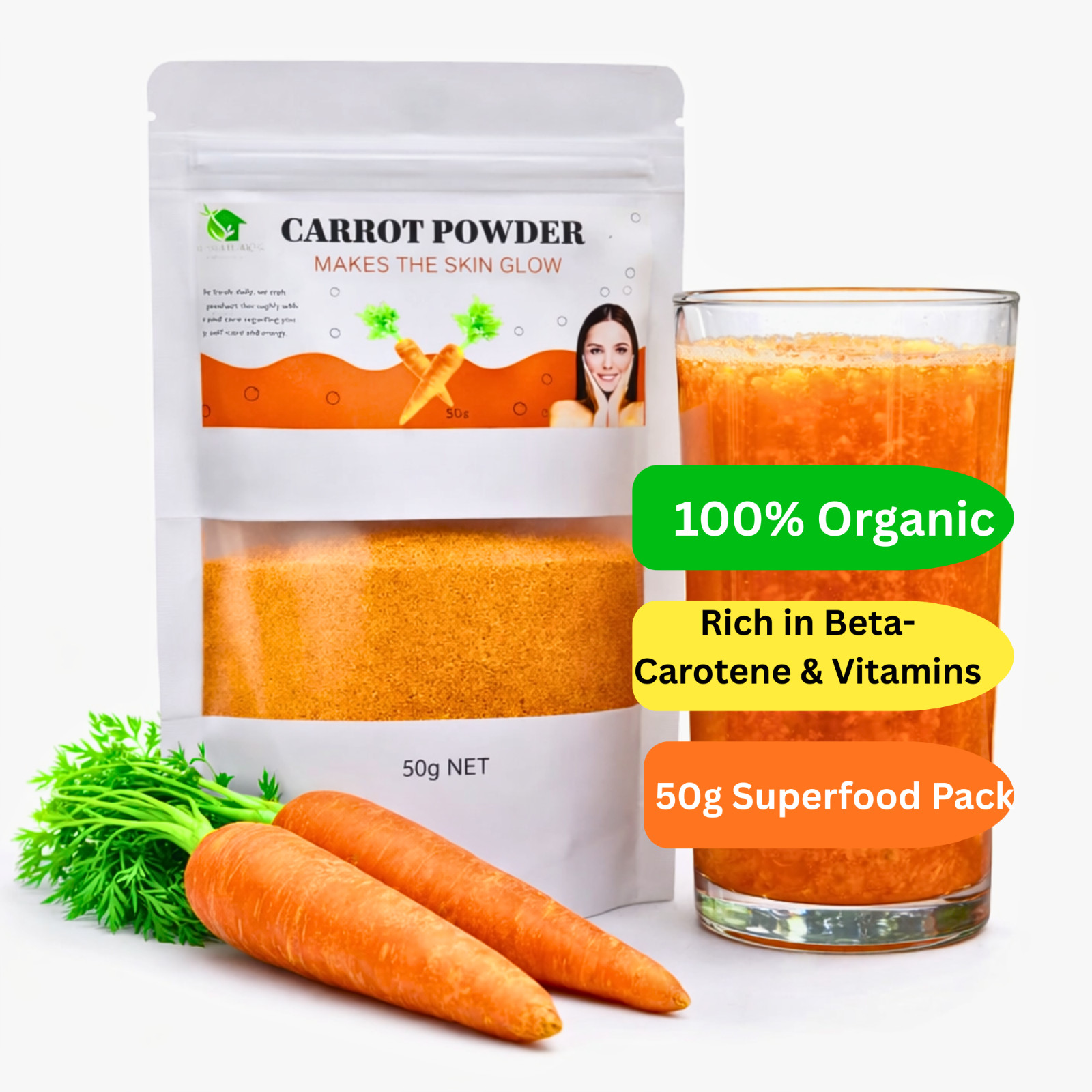 Organic Carrot Powder 50g Pure Natural Superfood for Smoothies & Health SALE