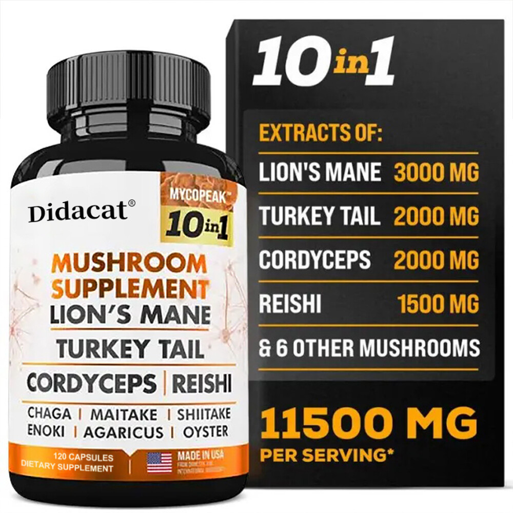 Mushroom 11500mg Capsules-10 in 1 Blend-Nootropic Complex – Brain, Energy, Focus