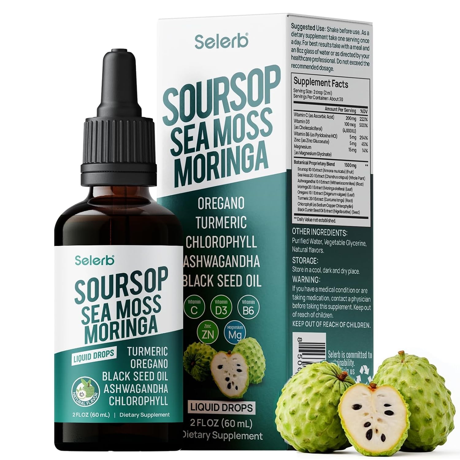 Soursop Bitters Liquid Drops with Sea Moss Moringa Turmeric Black Seed Oil 2