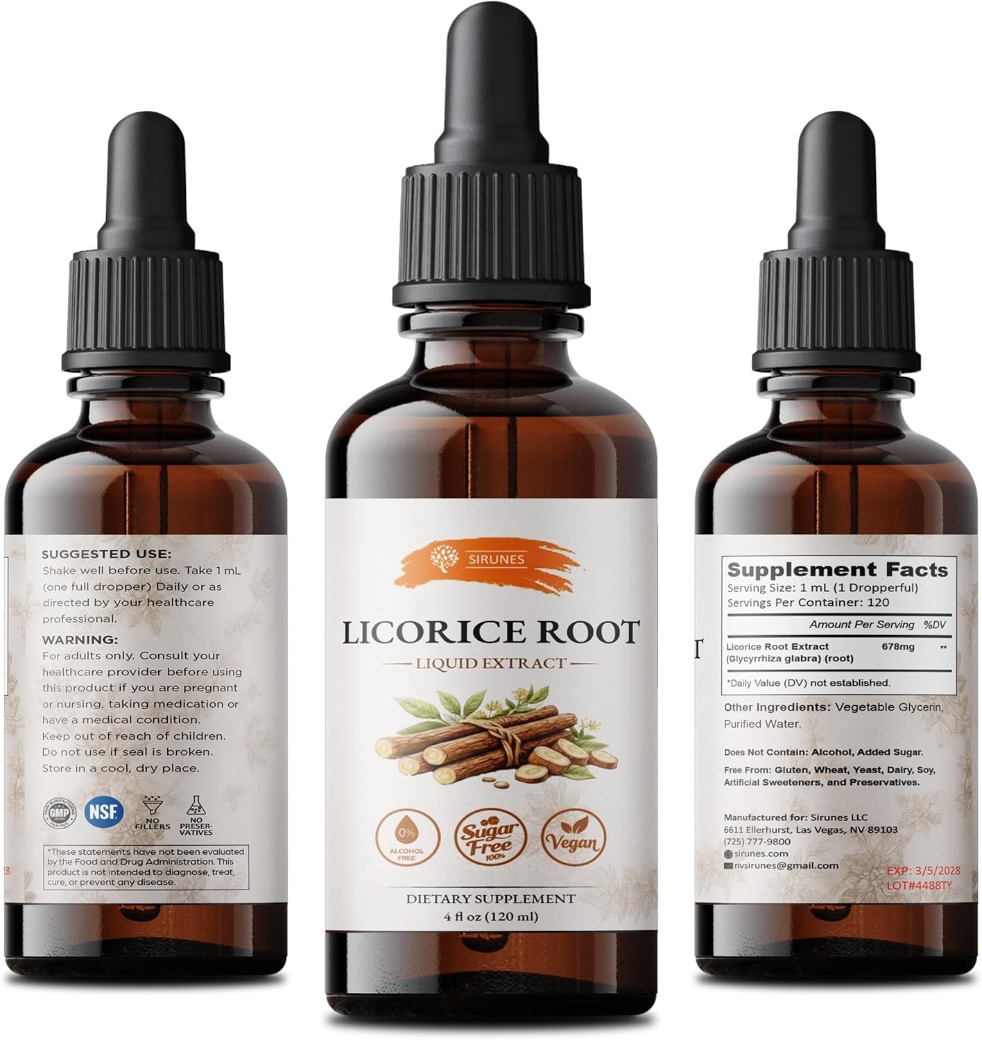 SIRUNES Licorice Root Extract Liquid Drops – Alcohol Free Licorice Tincture w…