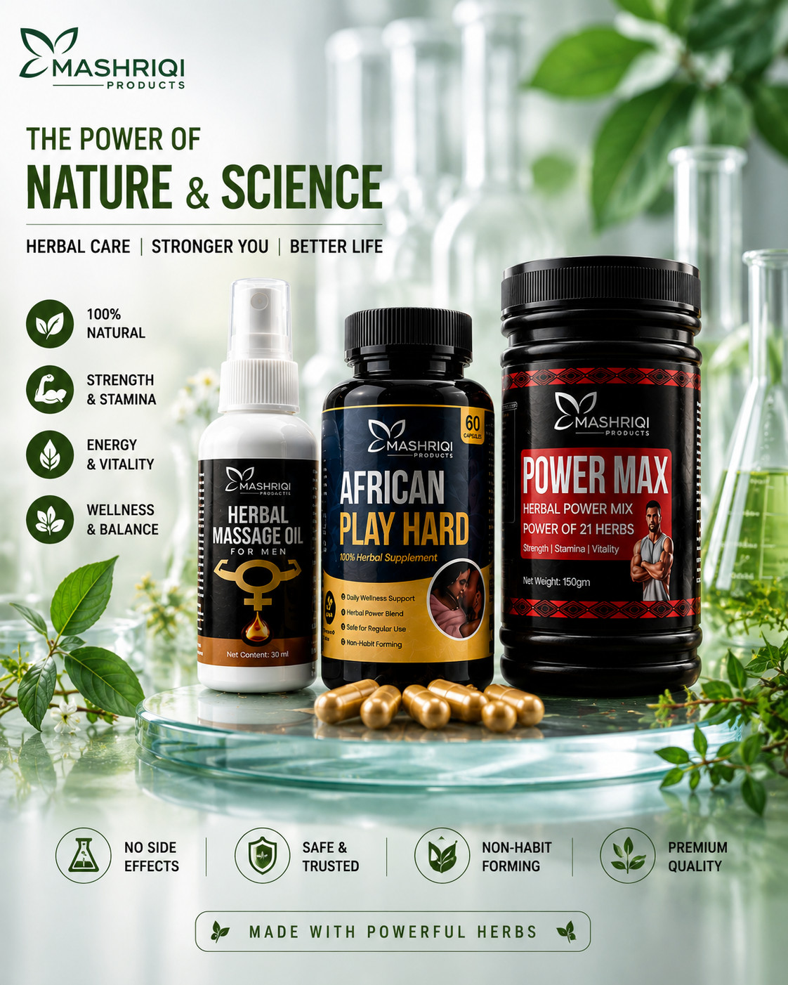 Herbal Men’s Booster Combo–Power Max Powder + African Play+30Ml Oil Hard Pack/