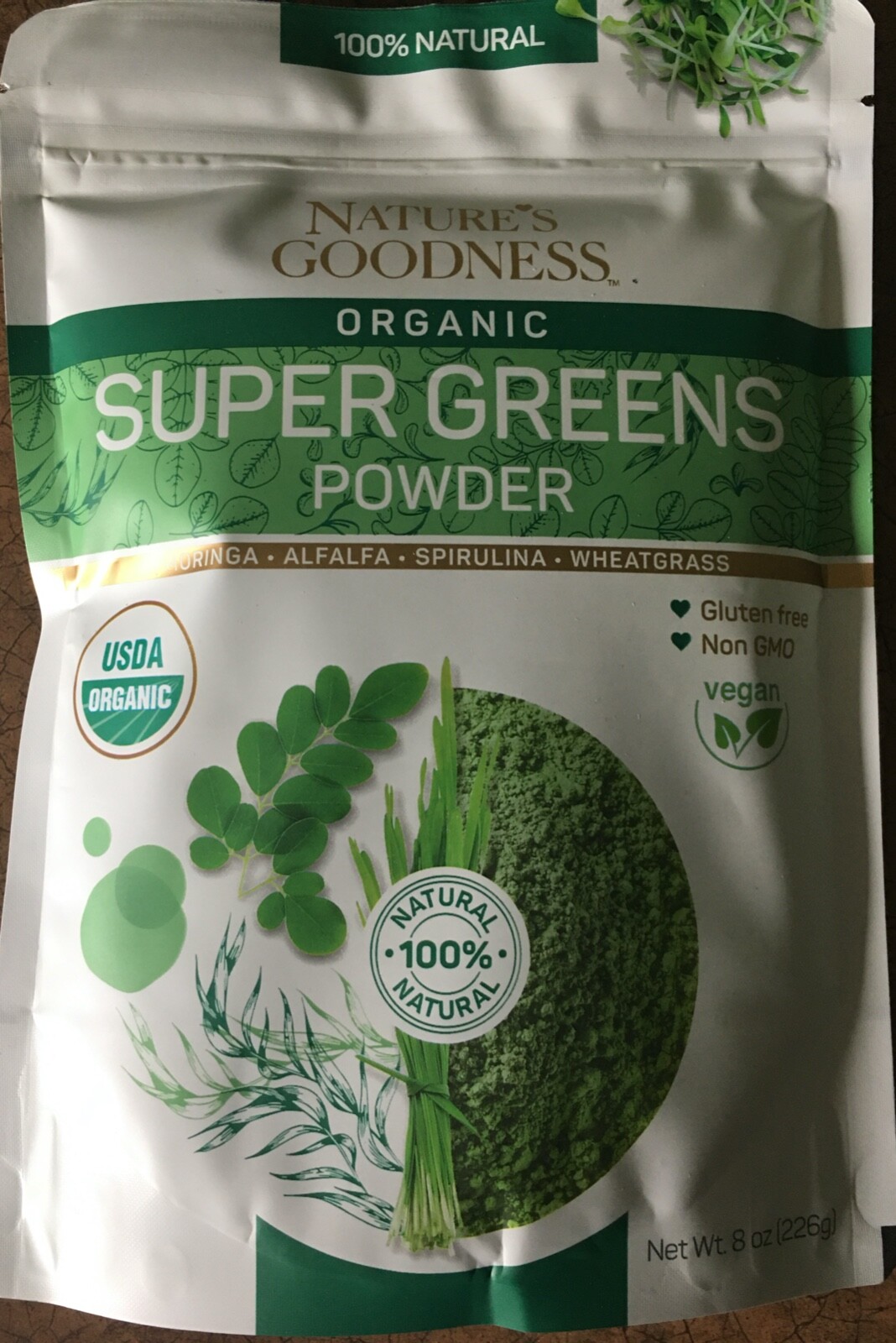 Certified Organic Super Green Powder 100% natural Net Wt 8oz/226g New