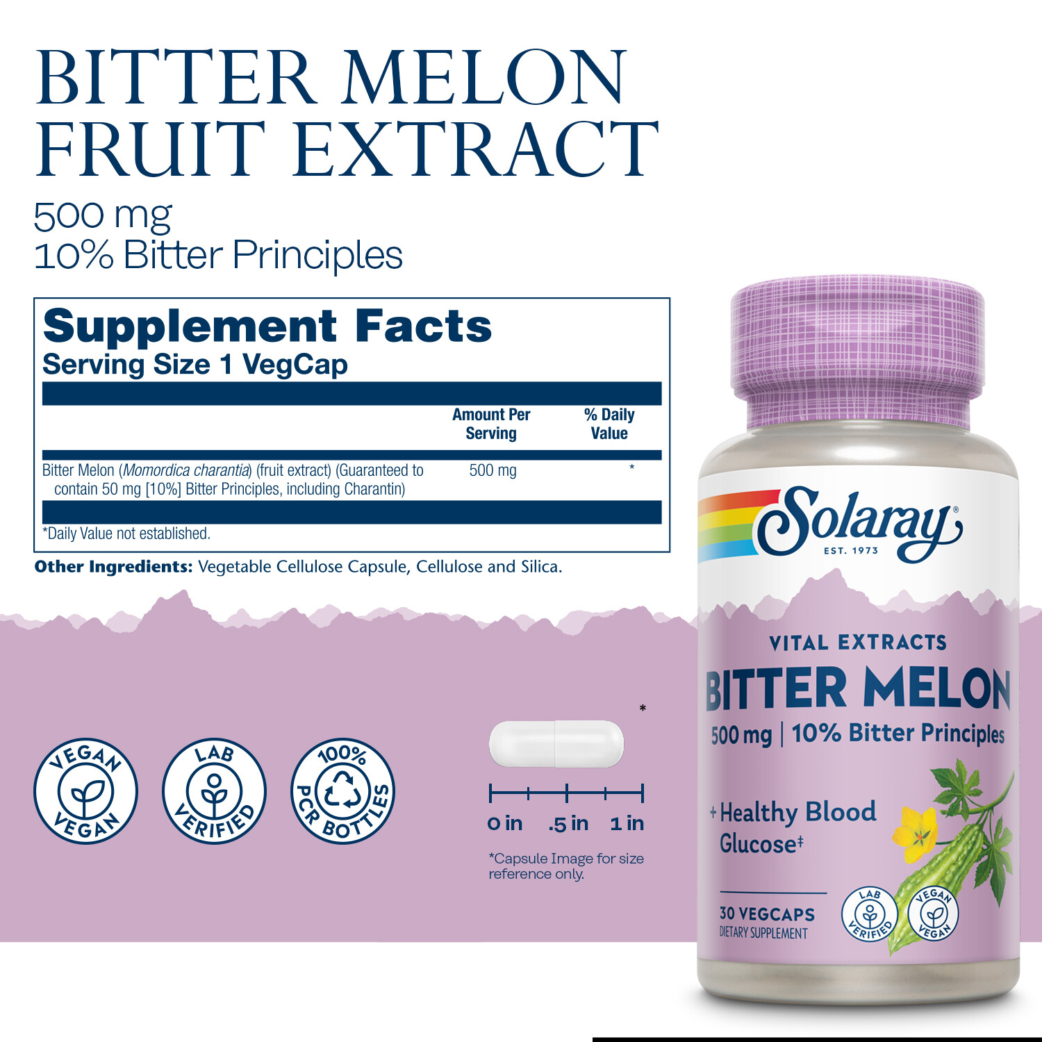 Solaray Bitter Melon Fruit Extract 500mg 10% Bitter Principles | 30 VegCaps