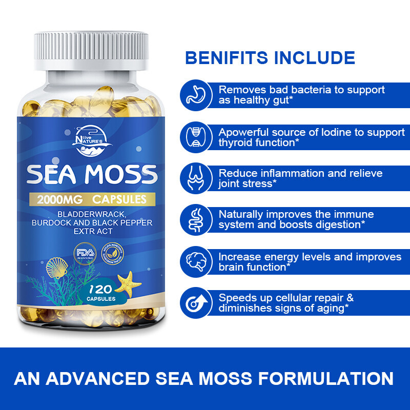 120 Pills Organic Sea Moss Capsules,Irish Sea Moss, Bladderwrack Immune Health