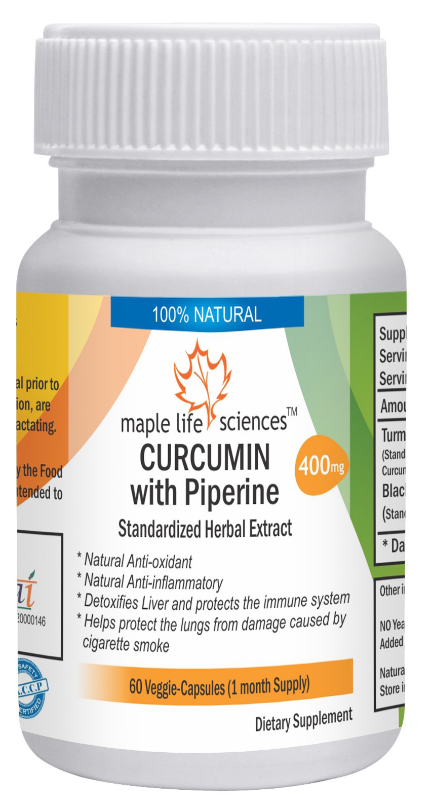 CURCUMIN + PIPERINE capsules 400 mg each BIOAVAILABLE CURCUMIN 95%