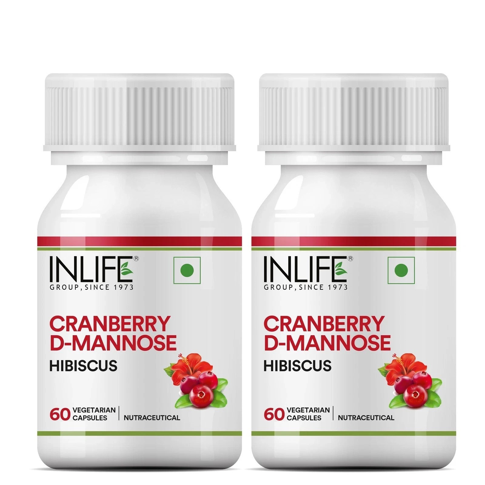 INLIFE Cranberry UTI Support Capsules | D-Mannose, Hibiscus | 60 Veg Caps x2 d10