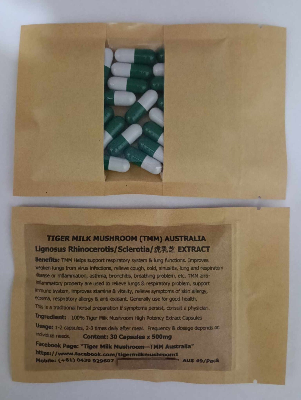 Improve Lung Functions Tiger Milk Mushroom Pure Extract 90 Capsules x 500mg