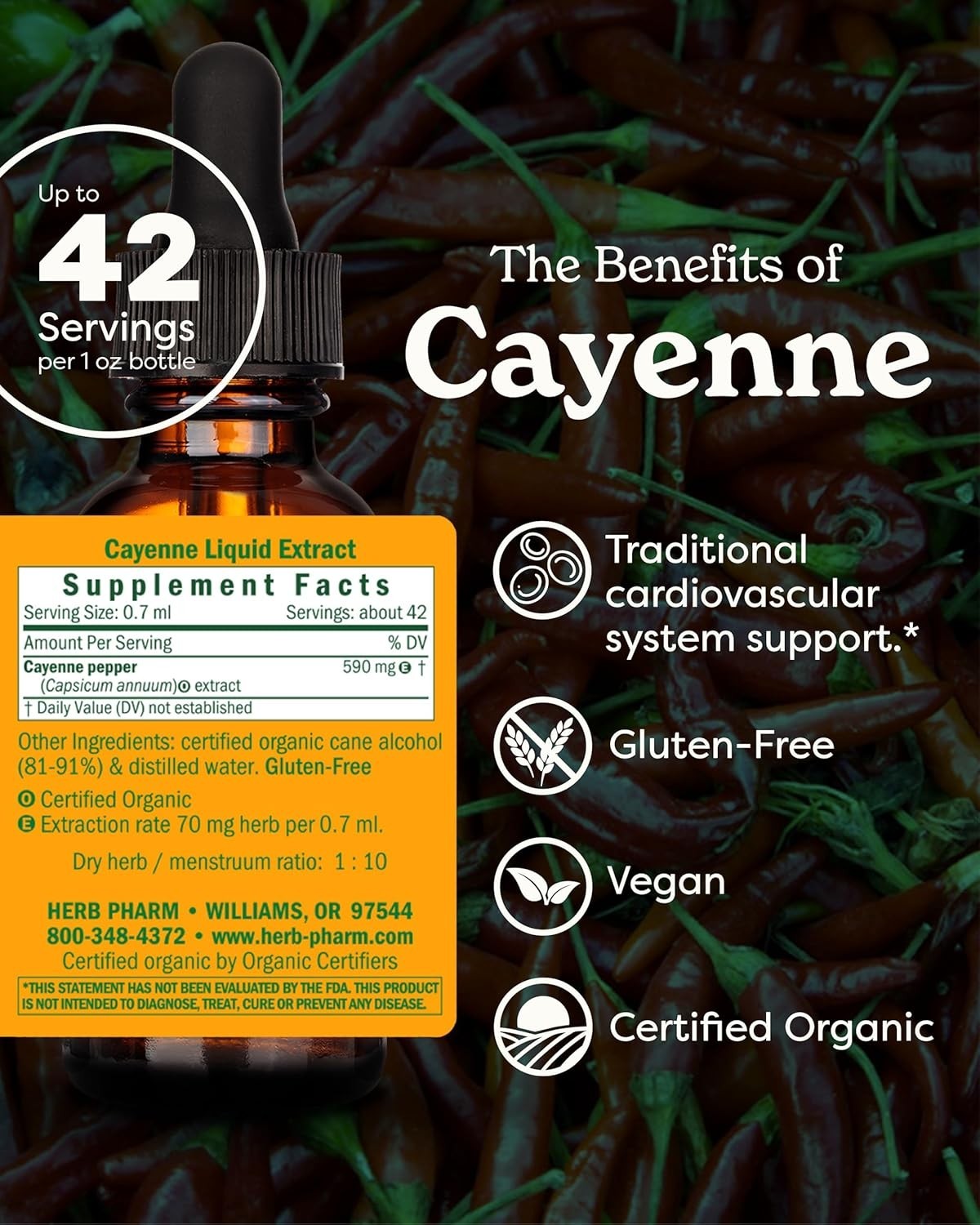 Certified Organic Cayenne Extract Drops for Cardiovascular and Circulatory Su…