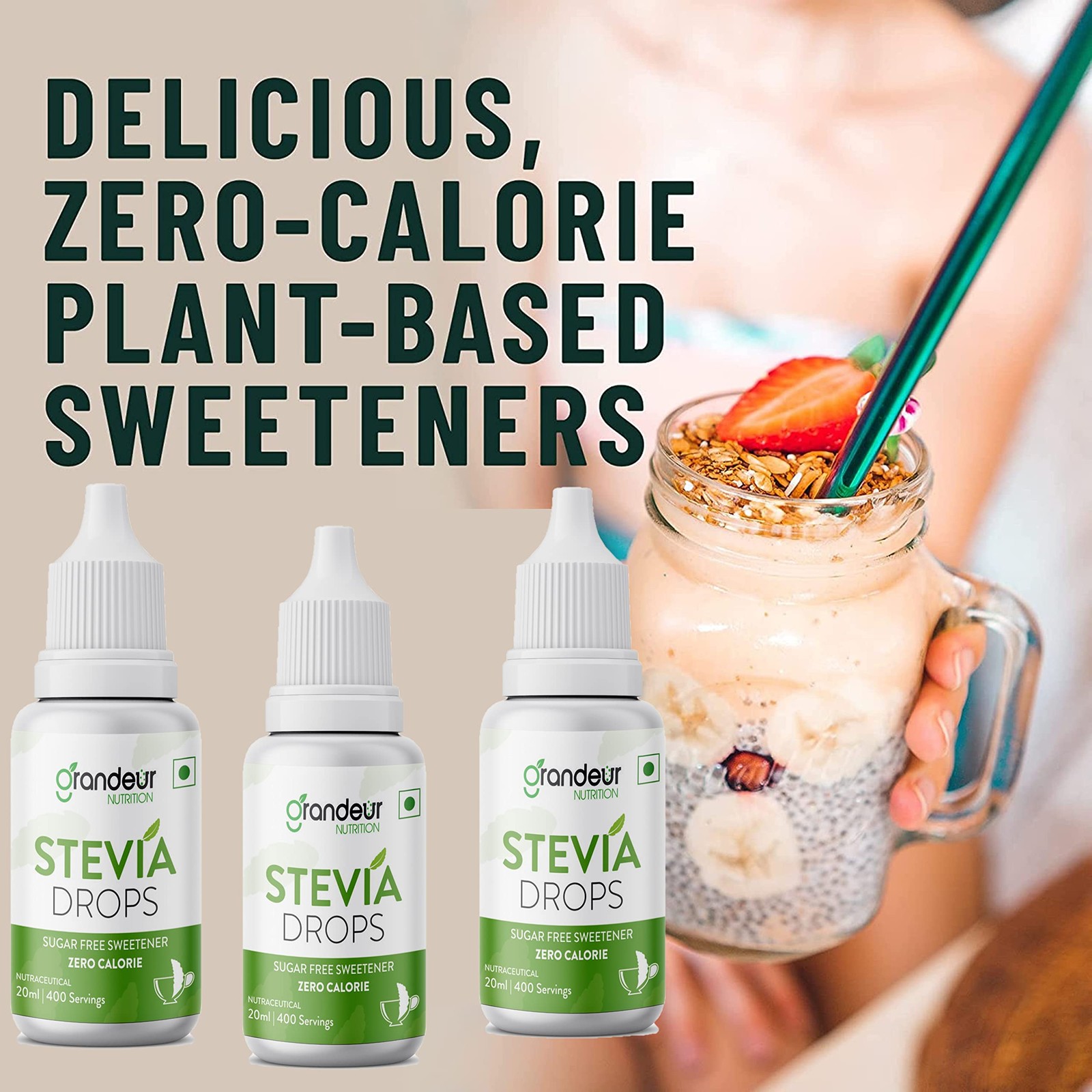 Grandeur Stevia Drops | Sugar-Free, Keto-Friendly Sweetener | 40ml | 2 Pack