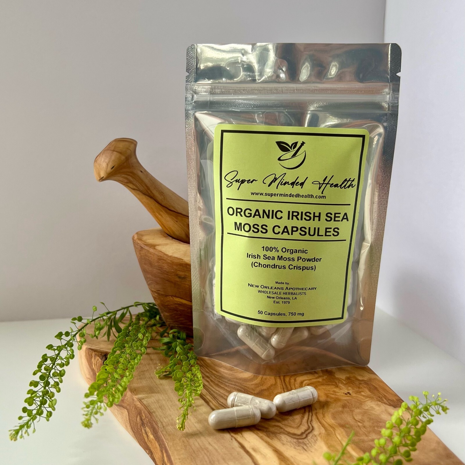 Organic Irish Sea Moss Capsules 750mg Sebi Raw Chondrus Crispus