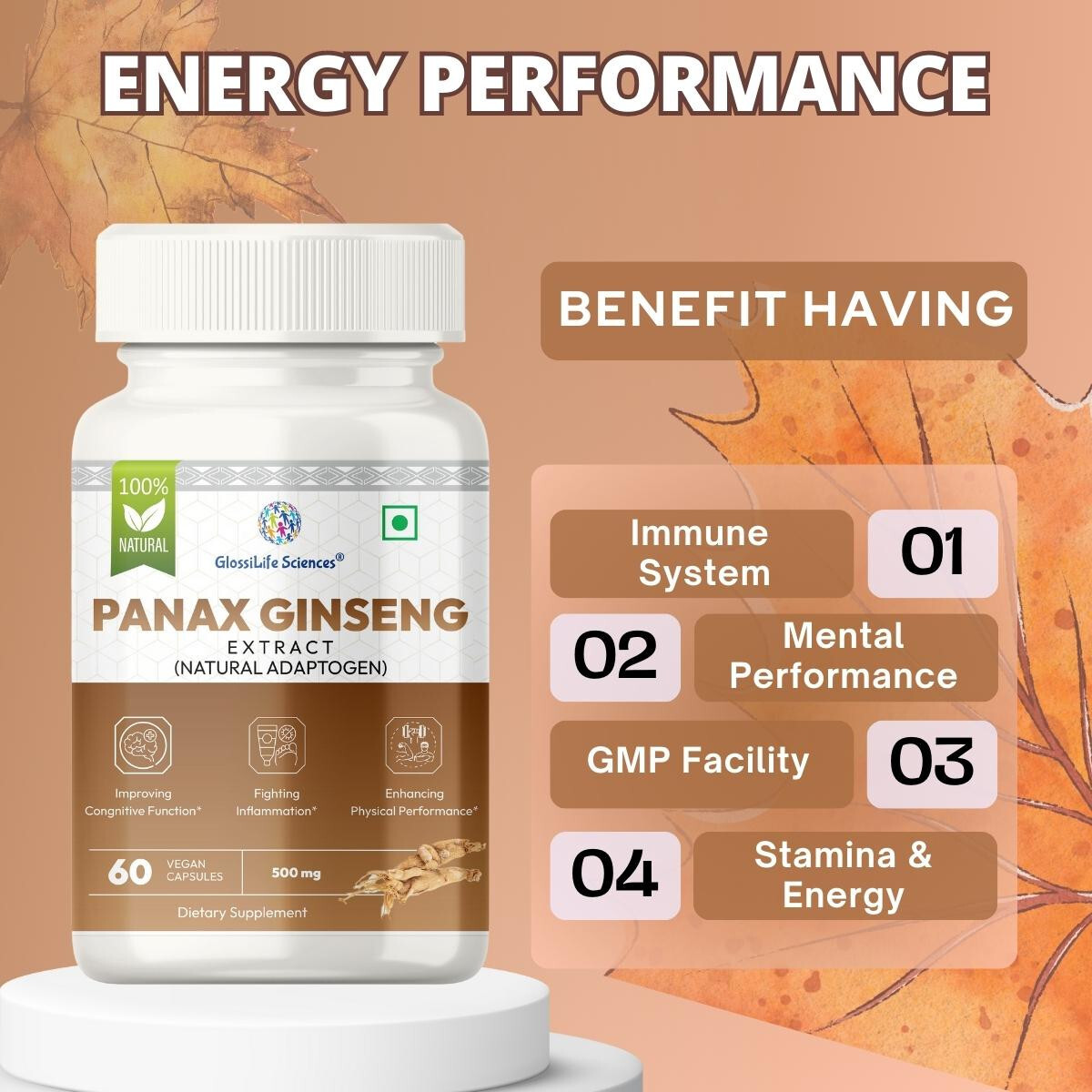 4 x 60 Korean Red Panax Ginseng Extract Root Ginsenosides 500mg Capsule