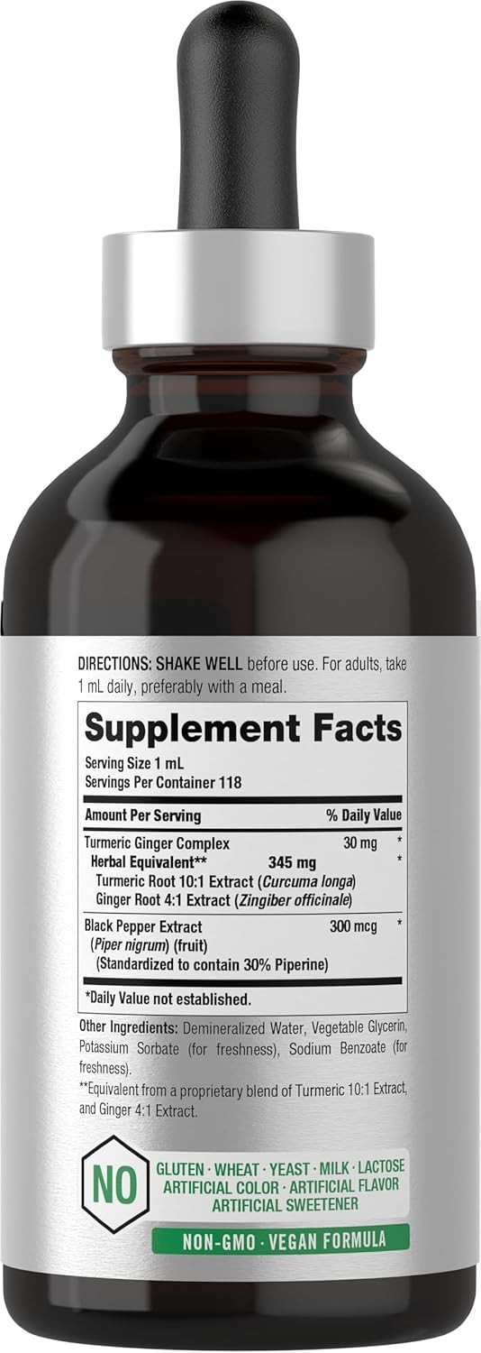 Turmeric and Ginger Liquid 4 fl oz | with Black Pepper | Vegan | by Horbaach