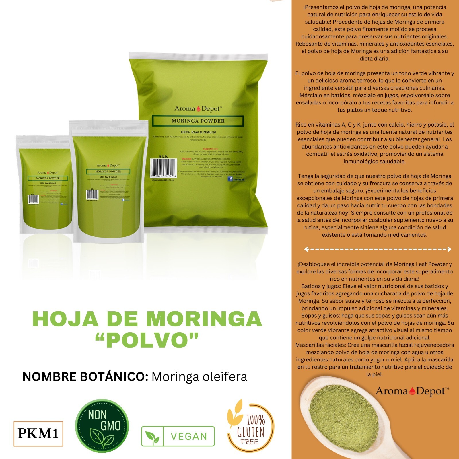 1lb Moringa oleifera Leaf Powder 100% Pure Natural Superfood Gluten Free