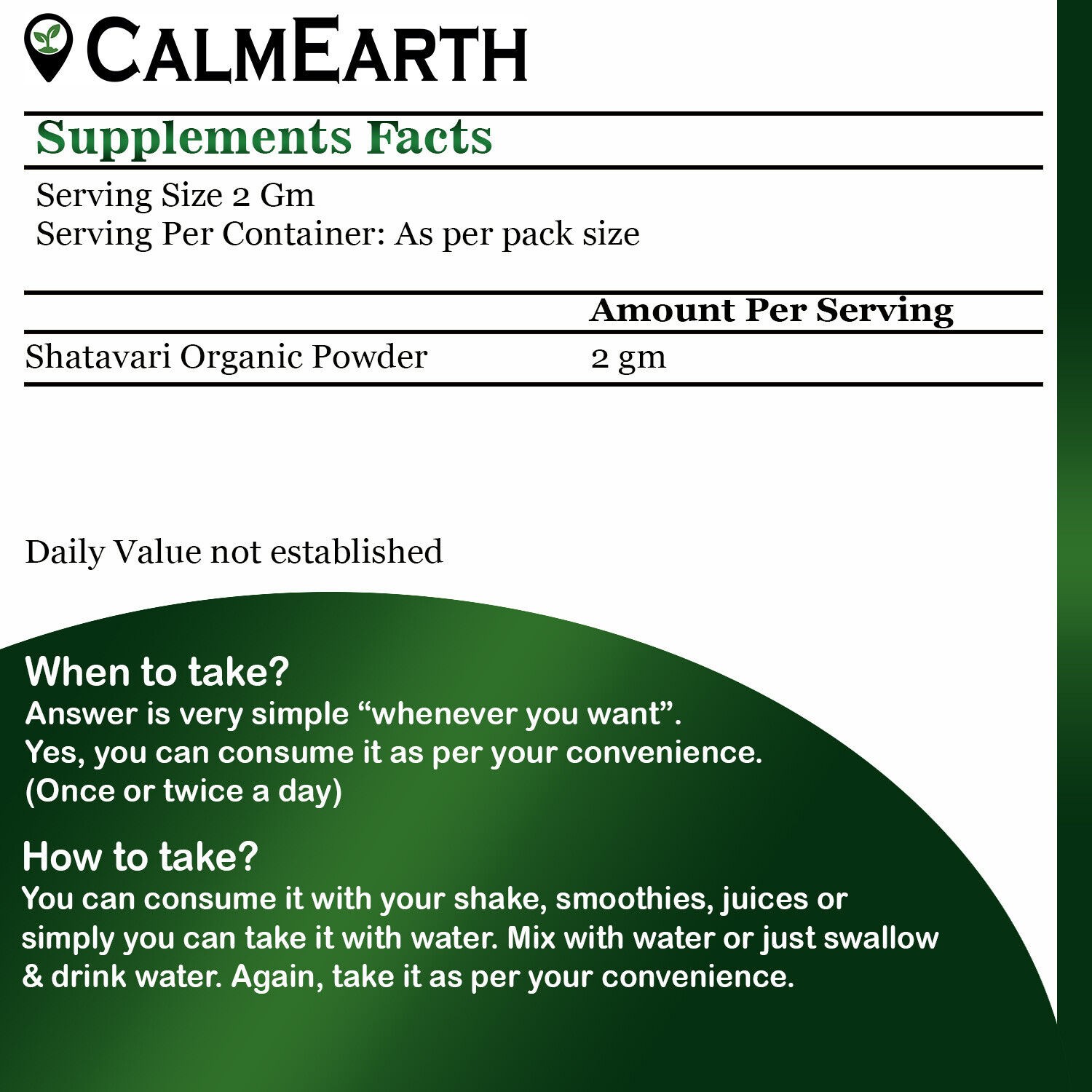 CalmEarth Shatavari Organic Herbal Powder 100% Pure Asparagus Racemosus