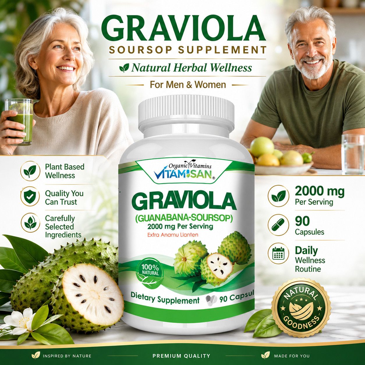 Soursop Graviola 2000 mg x/serving 360 Capsules Guanabana 6 Month supply Annona