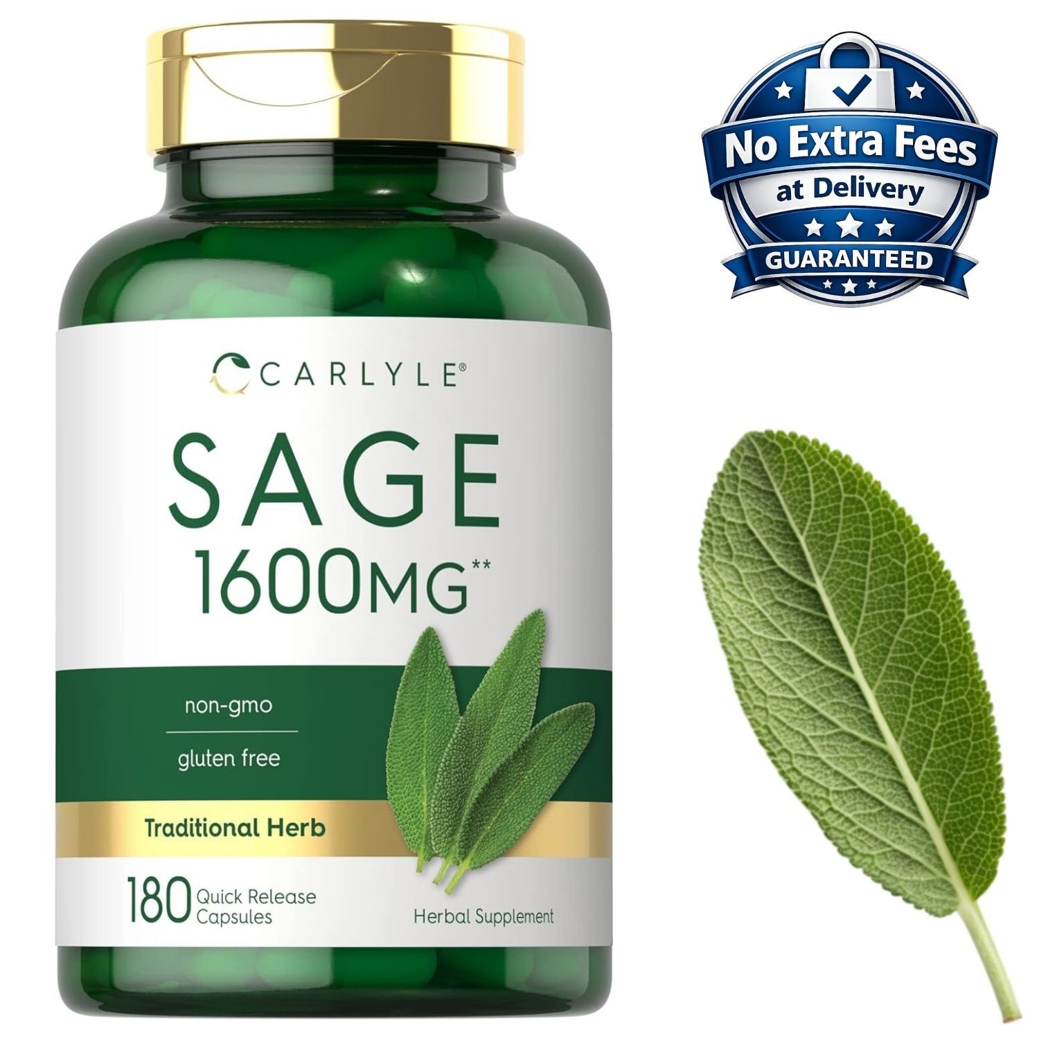 Sage Leaf Extract 1600mg 180 Capsules Salvia officinalis 6 Month Supply