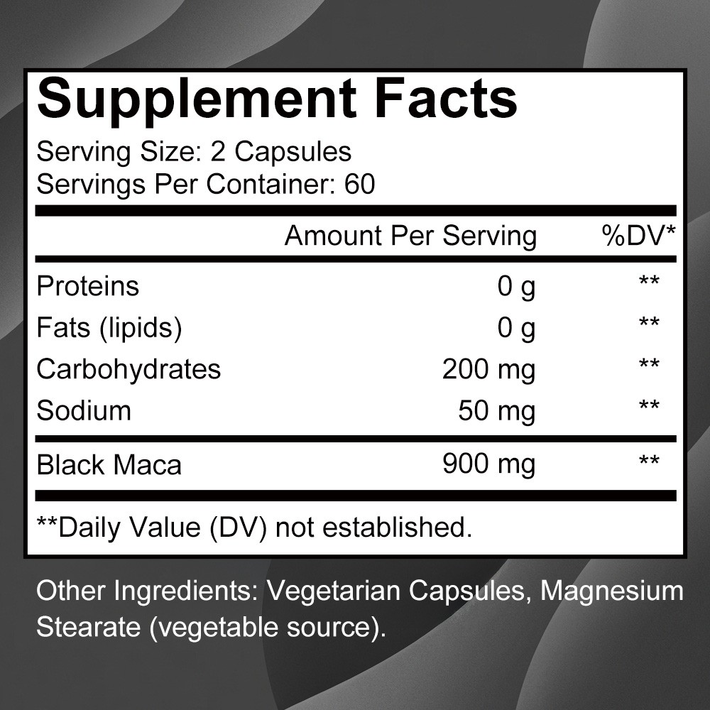 Organic Peruvian Black Maca 900mg For Stamina & Muscle Energy 30/60/120 Capsules
