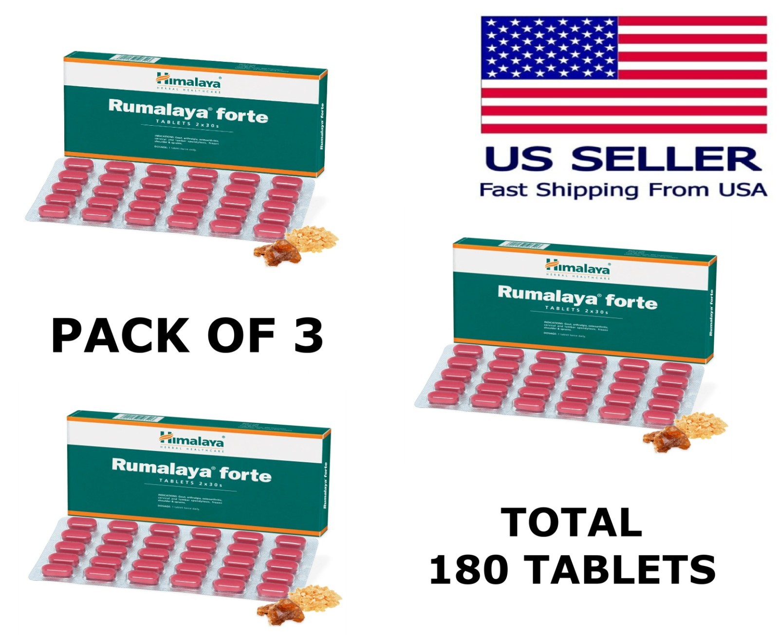 Rumalaya Forte Himalaya 60 (2 X 30) Tablets USA Seller Free Shipping (Pack Of 3)