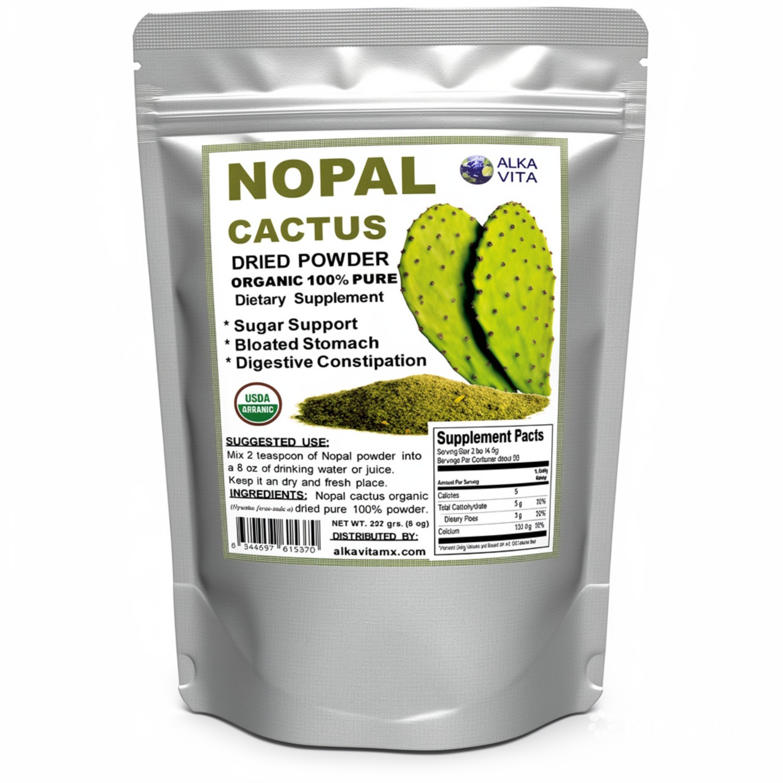 Nopal Cactus Pure 100% Blood Sugar Support Bloated Stomach Fiber 1/2Lb ALKAVITA