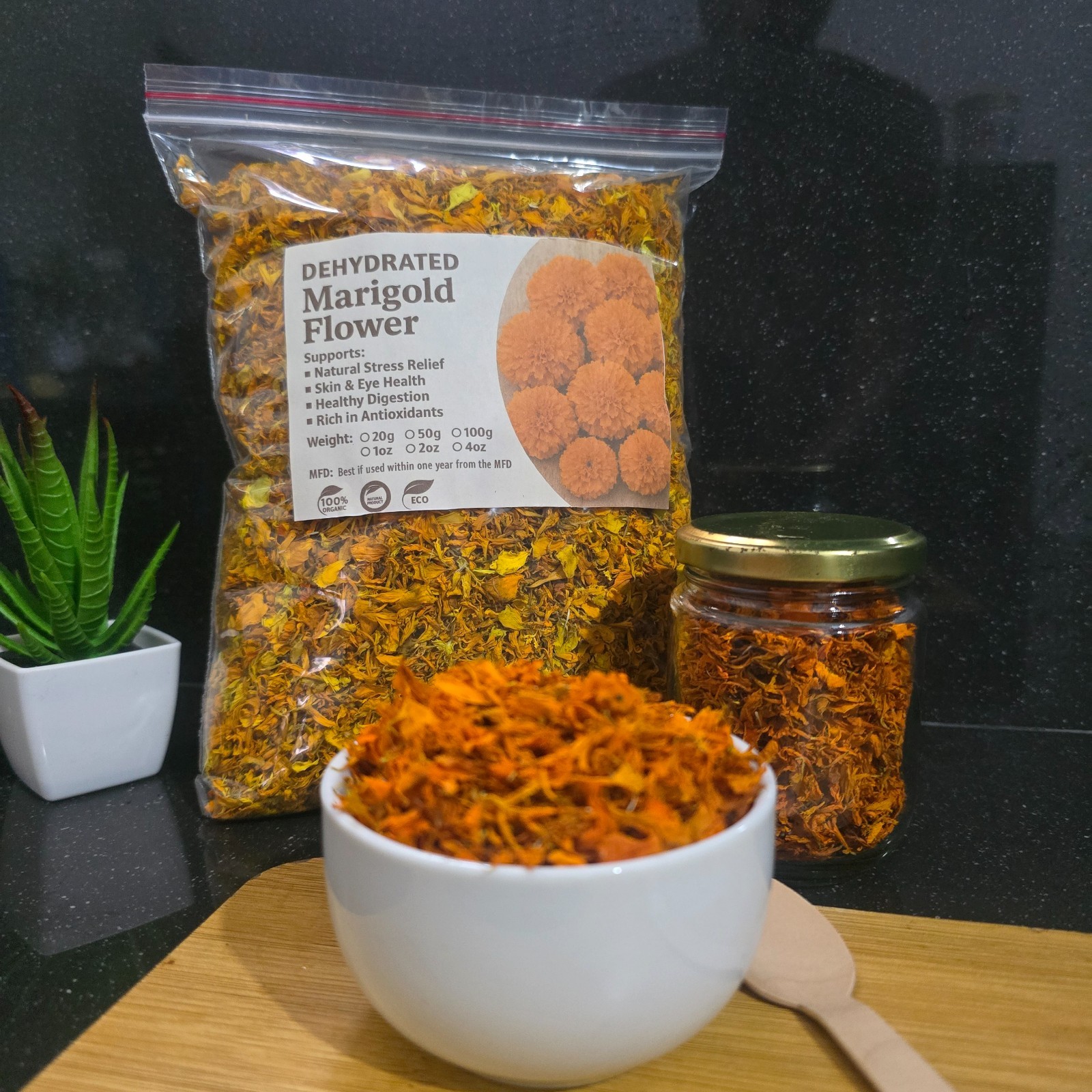 Marigold Flowers Petals, Dried Wild Crafted African (Tagetes erecta) Organic Tea