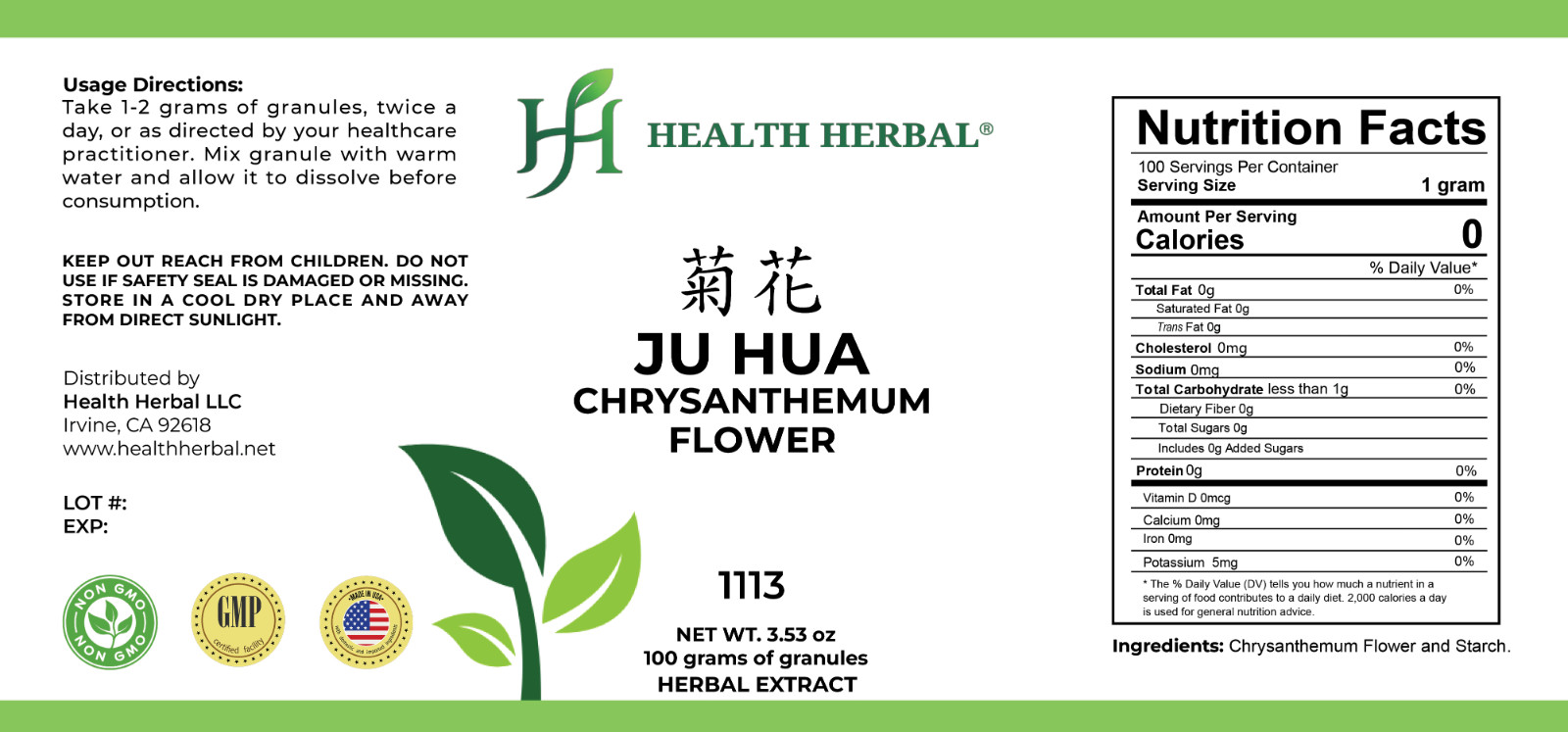 Health Herbal-Ju Hua/Chrysanthemum Flower 100 Grams/Bottle
