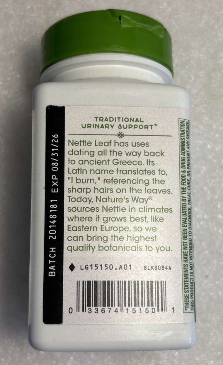 Nature’s Way Stinging Nettle Leaf 870mg 100 Caps 08/26