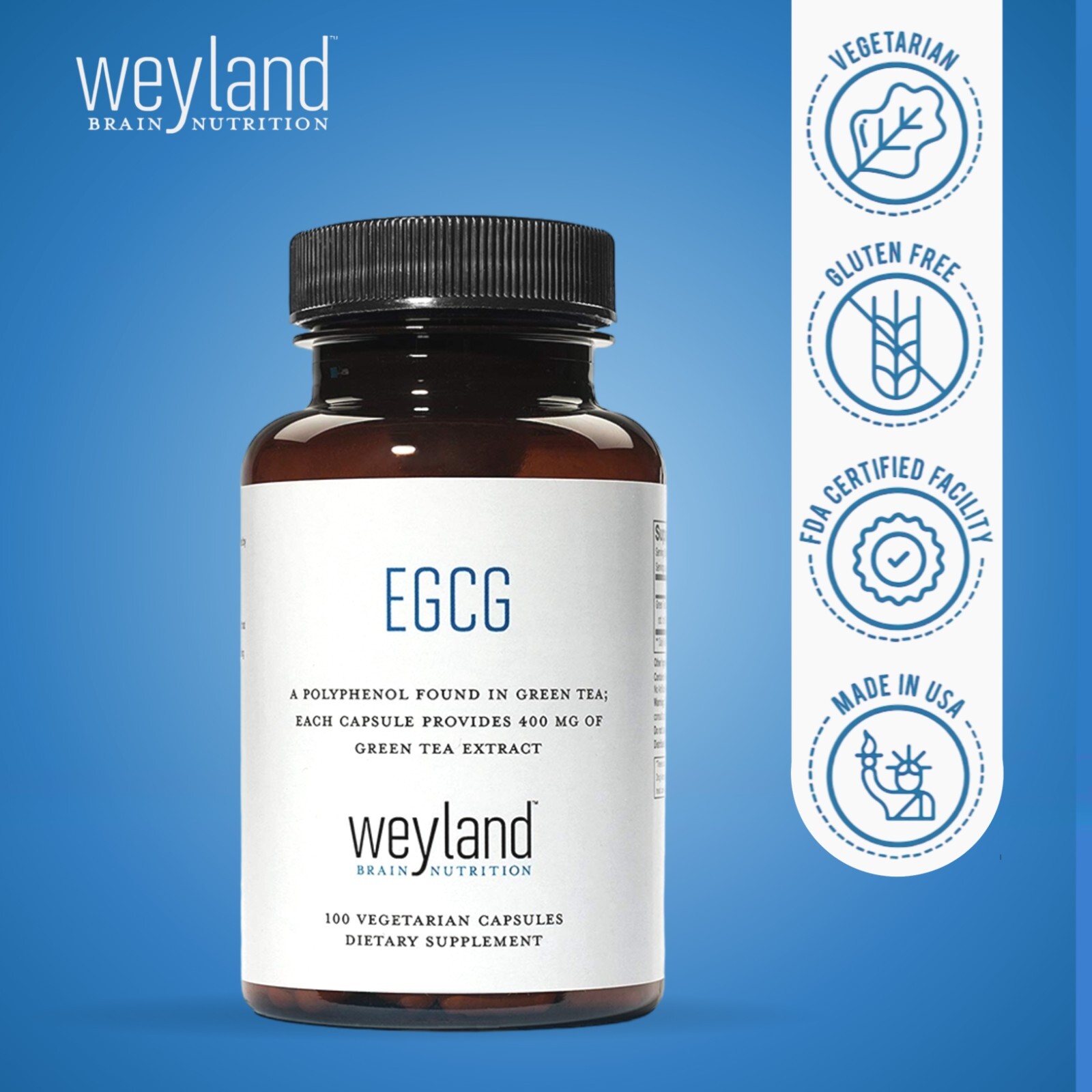 Green Tea Extract ECGC 400mg 100 Vegetarian Capsules