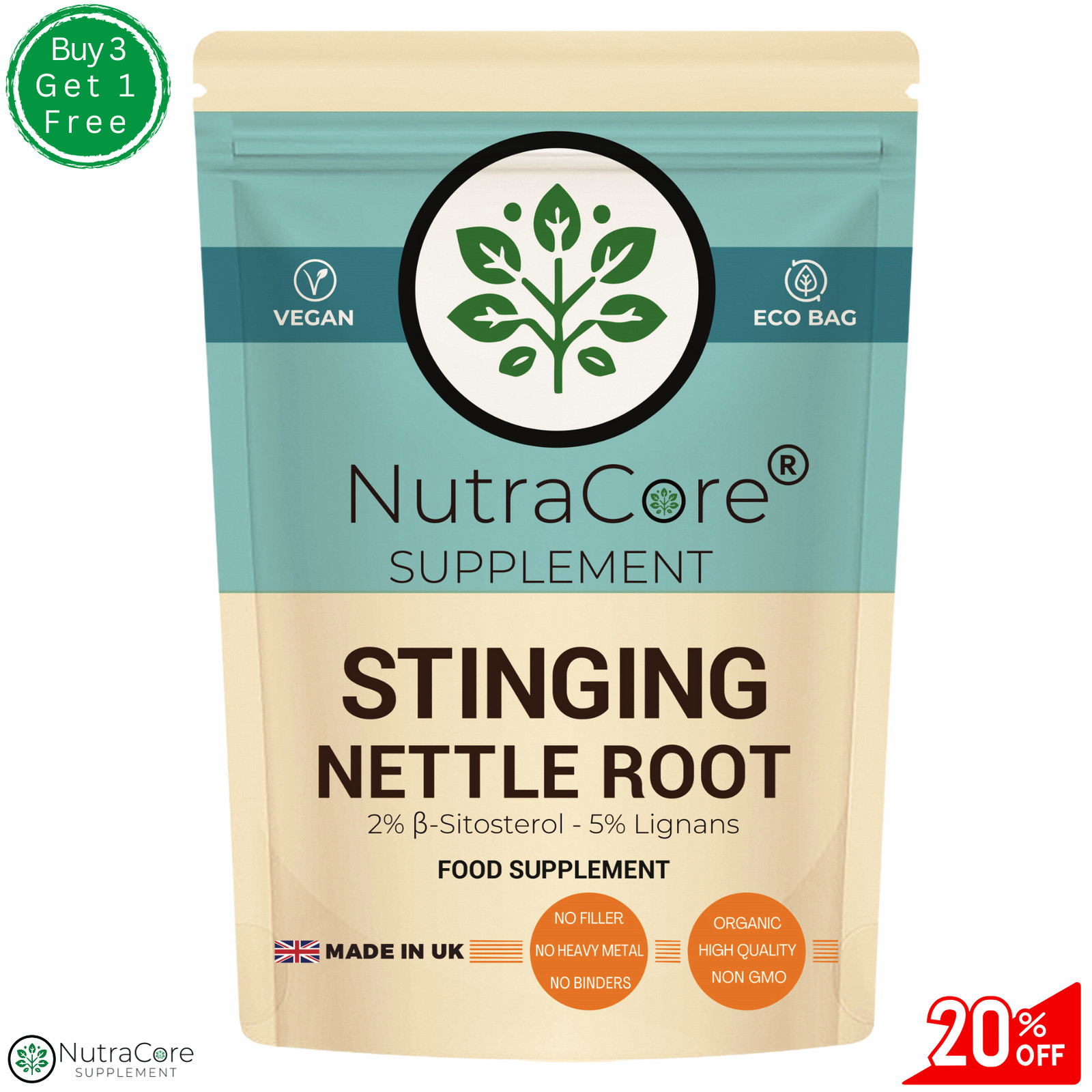 Stinging Nettle Root Caps 5500mg-(5% Lingnans&2% β-Sitosterol)-100%Vegan-180Caps