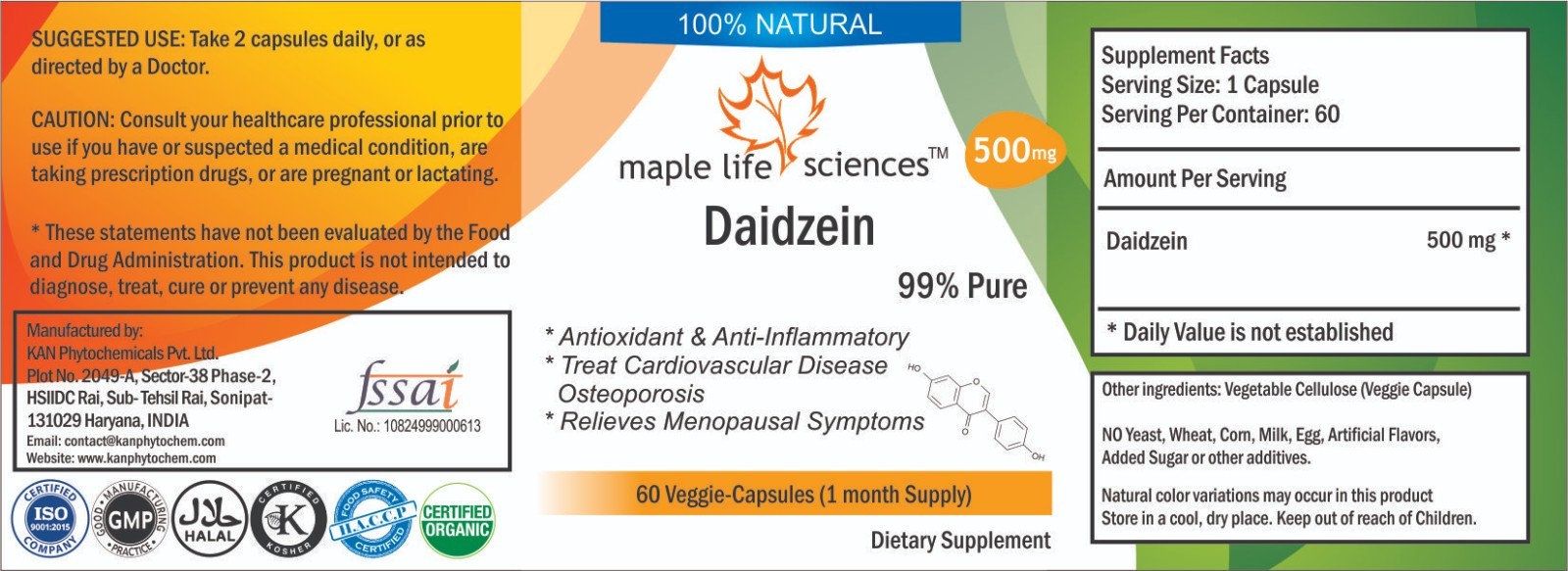 Daidzein Capsules 99% From Isoflavones Pure & High Quality NO FILLER