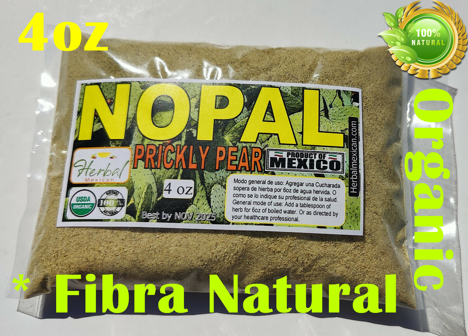 Nopal,Nopal en polvo/powder,Nopal/prickly pear cactus 4oz,Organic mexican herbs