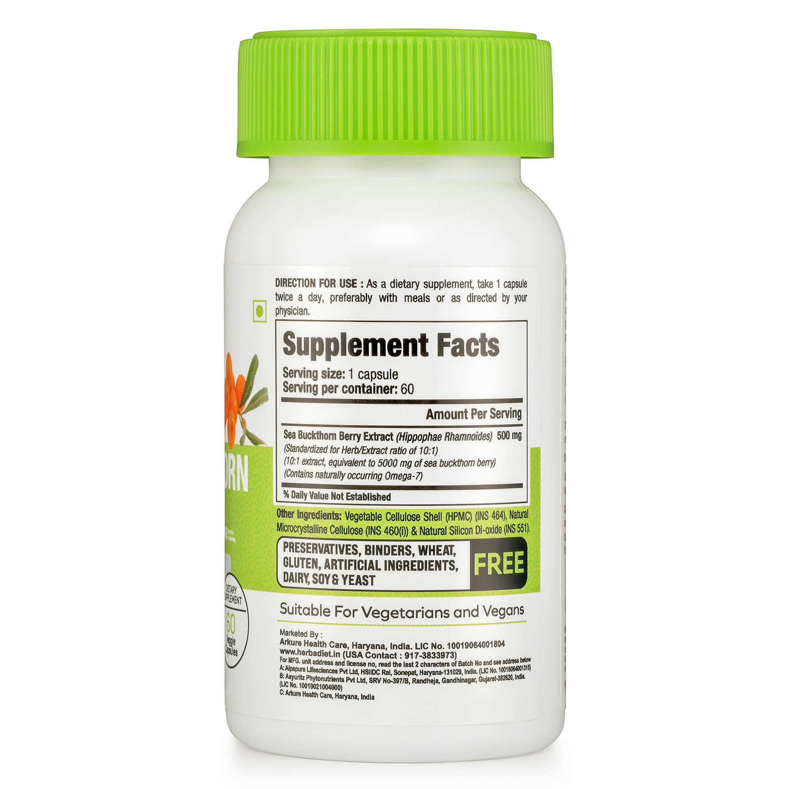 Sea Buckthorn 10:1 Extract Capsules Rich in Omega 7 Weight Loss Skin & Beauty