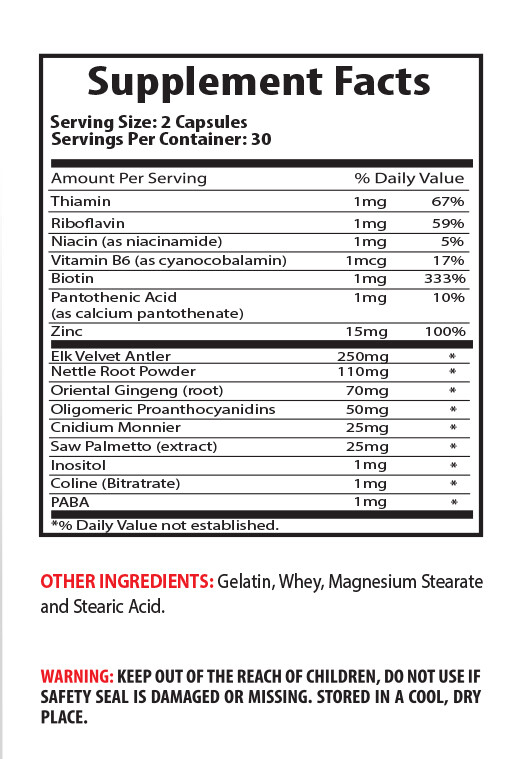 Deer Antler – ELK VELVET ANTLER Extract 550mg – Nettle Root Powder Capsules 2B