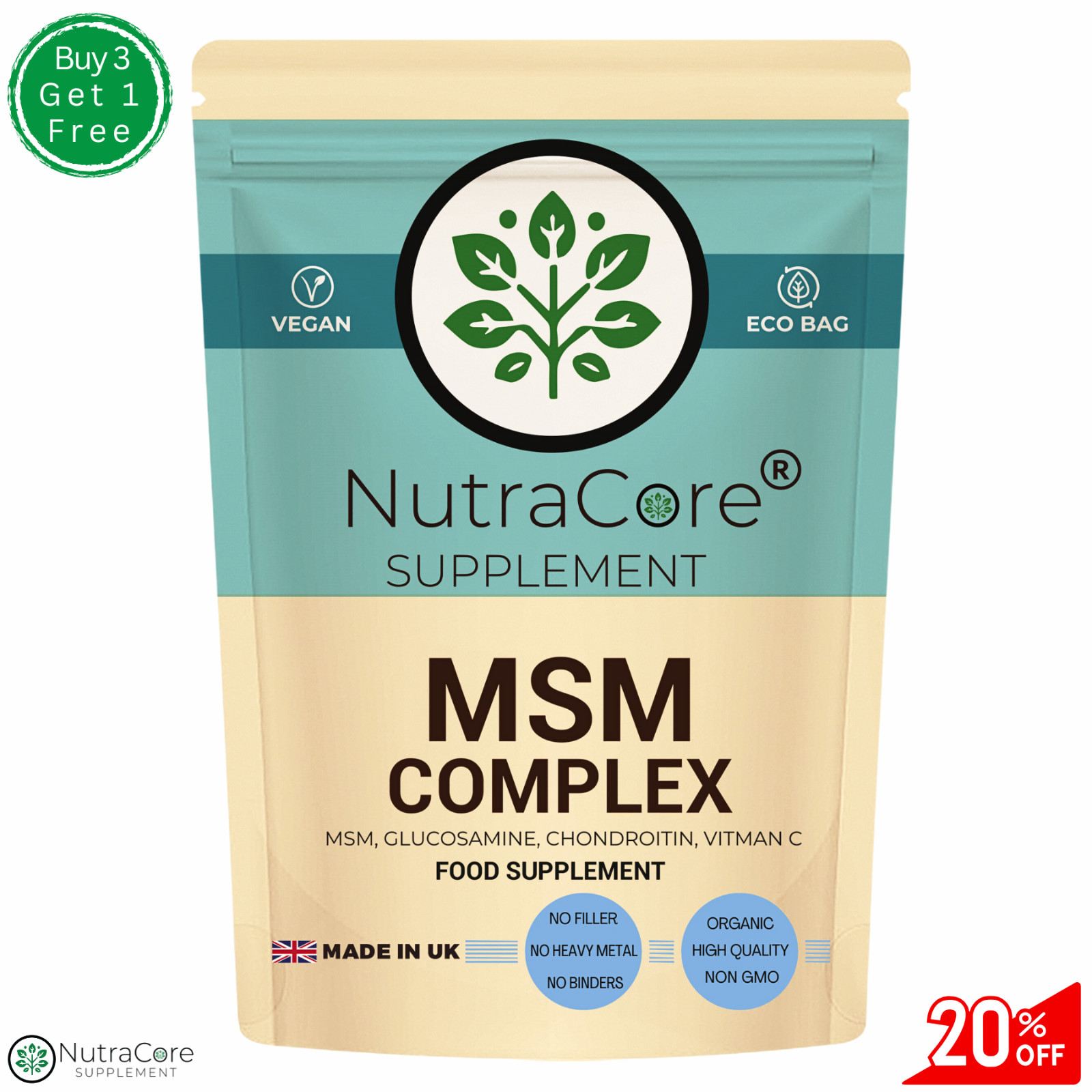 MSM Complex 650mg-(Glucosamine, Chondroitin, msm, Vitamin C)-Natural & Vegan
