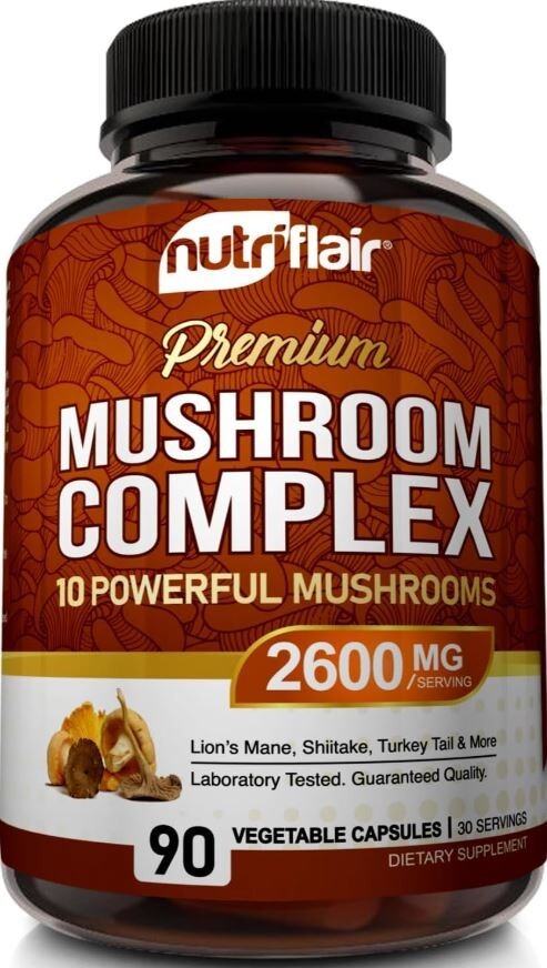 Mushroom Complex Supplement 2600mg, 10 in 1 Reishi, Lions Mane, Cordyceps, Chaga